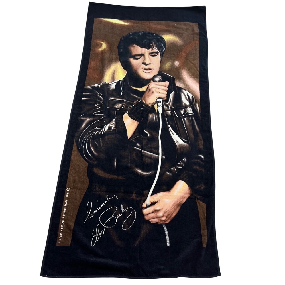 Elvis Presley Beach Towel  Black 1985 Vintage Leather Suit Graphic 60" X 29"